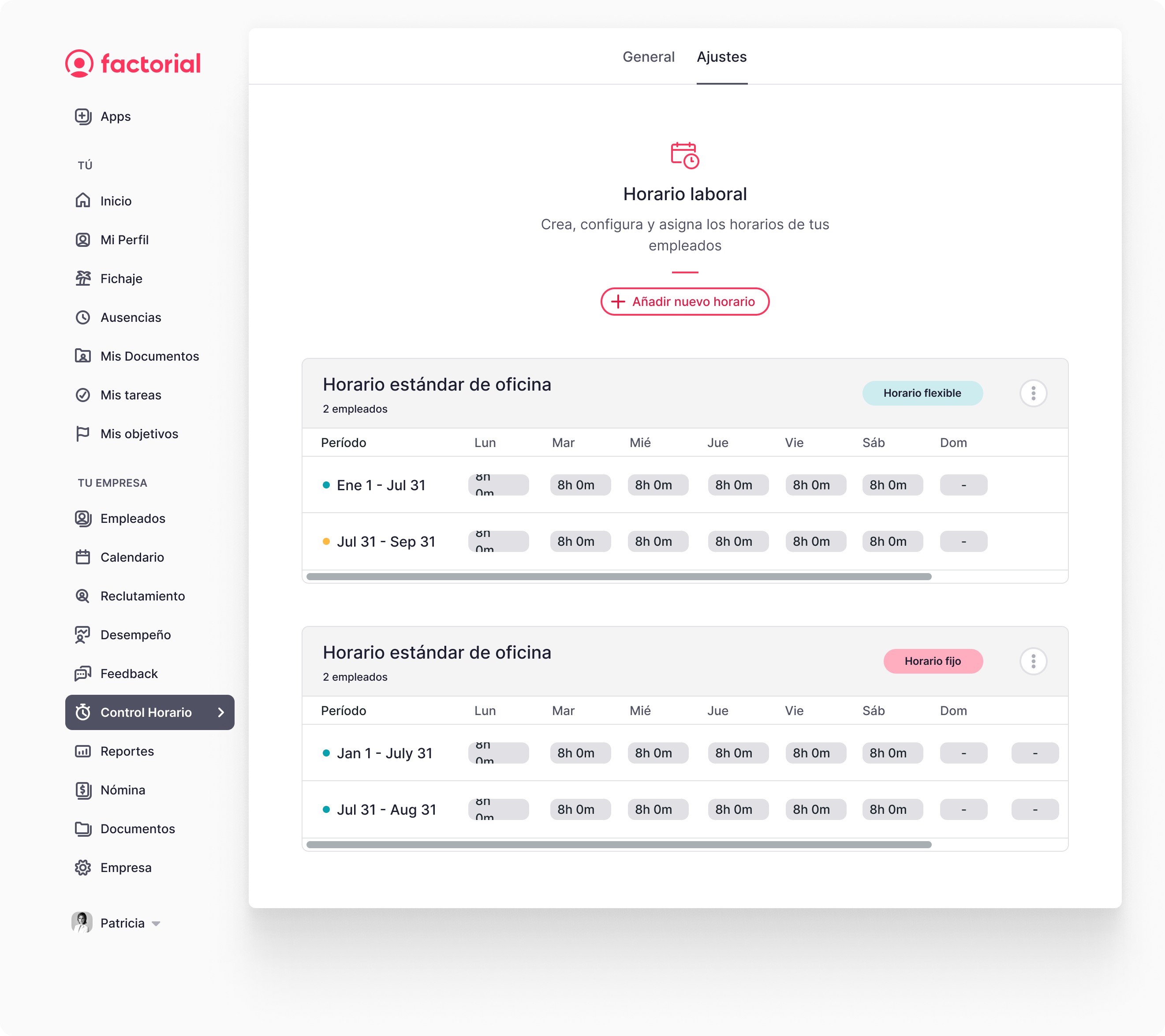 Dashboard de Turnos y Control Horario Factorial